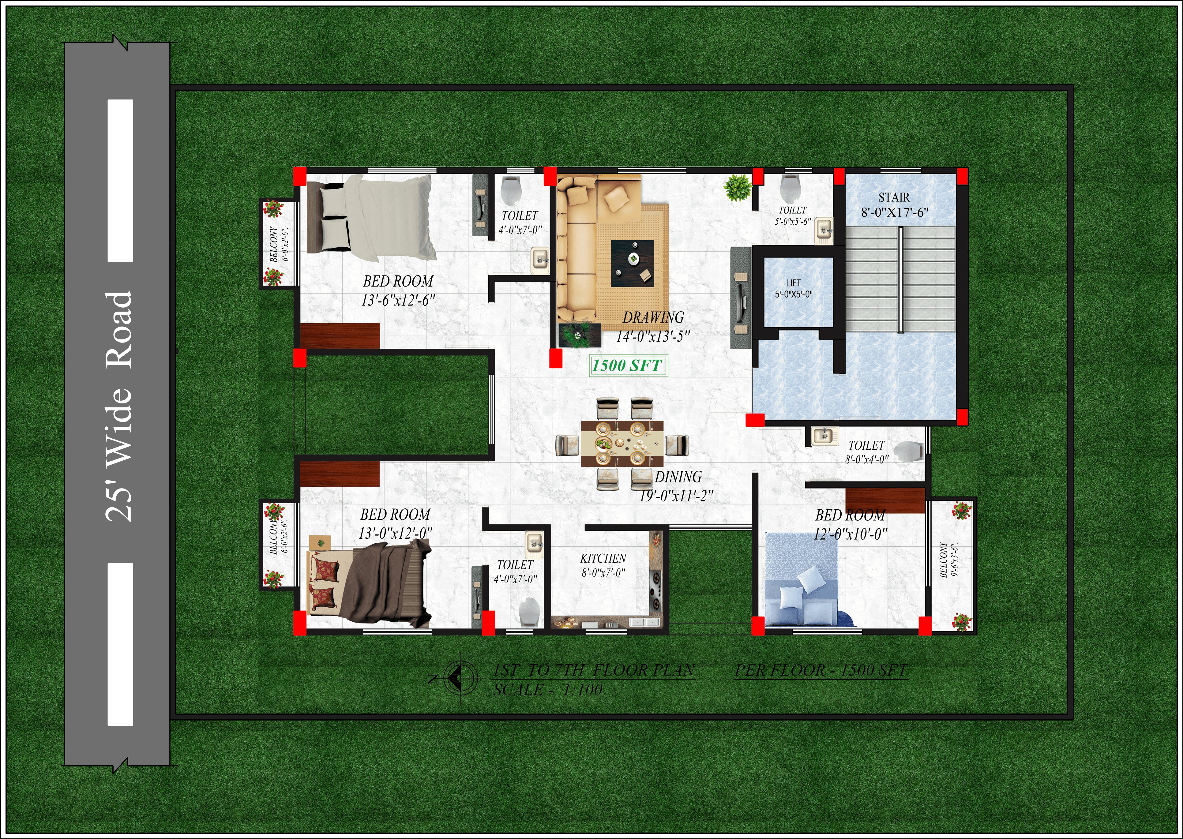 1750 SFT Single Unit Flat in Bashundhara | Barakah Elegance project plan